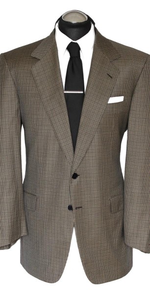 Brioni Sakko Gr. 54 Schurwolle 2-Knopf Hahnentritt Beige Braun handmade NP:4329€