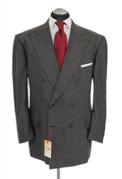 ISAIA Luxus Anzug Gr. 58 FLANELL Harrison James Surgeon Cuffs Zweireiher Sakko