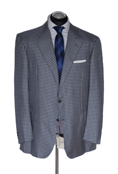 Brioni Sakko Gr. 56 SEIDE Schurwolle 3roll2 Blau Weiß handmade Palatino NP:5839€