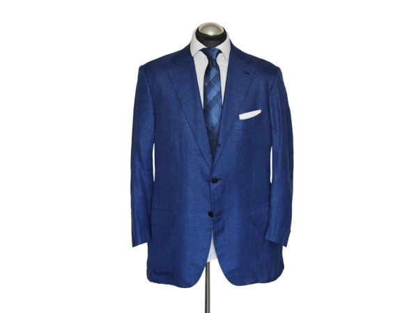 Kiton Sakko Gr. 54 Kaschmir Seide Leinen Blau Glenchek TOP handgenäht NP: 7129€