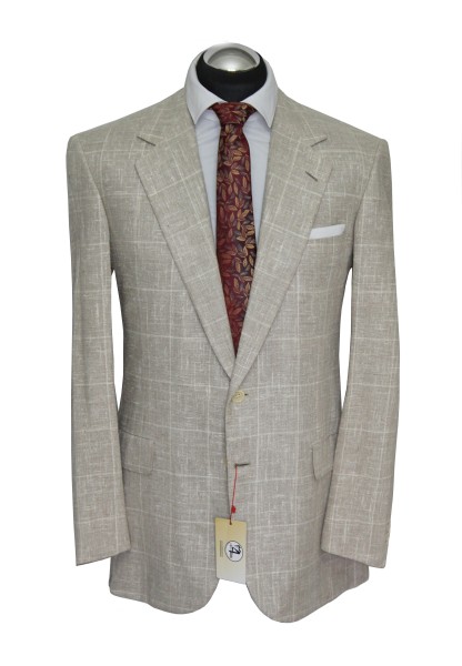 Brioni Sakko Gr. 50 SEIDE halbgefüttert 2-Knopf Wolle Beige handmade NP: 5250 €