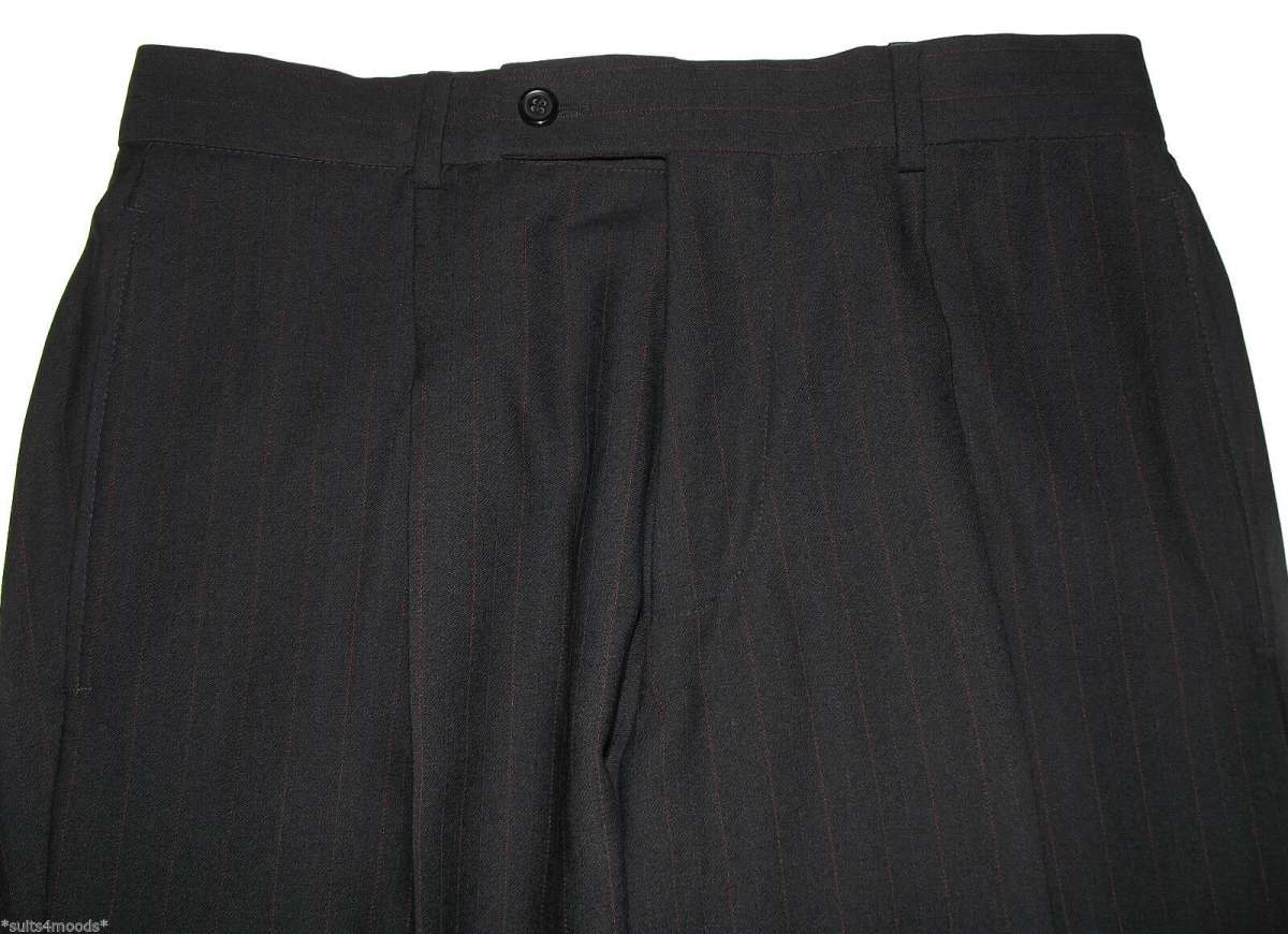 HUGO BOSS Anzug Gr. 48 Gable/Vegas Schwarz Nadelstrefen rot Schurwolle ...