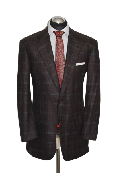 BRIONI Sakko Gr. 52 KASCHMIR Trüffel / Braun 2-Knopf blaue Oberkaros ca. 6650 €
