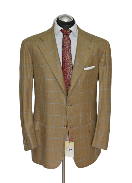 Kiton Sakko Gr. 54 Kaschmir 3roll2 Braun Beige Sand handgenäht Blau ca. 6129 €