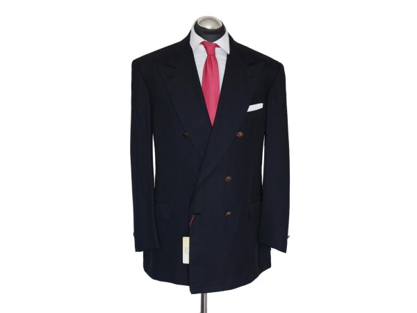 Brioni CLUB Sakko Gr. 58 SURGEON CUFFS Hopsack Gold Zweireiher Blau NP: 5839 €