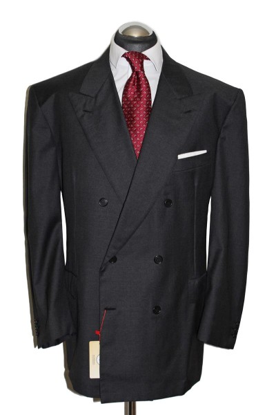 Brioni Anzug Gr. 60 Schurwolle Dunkelgrau 2-Knopf Zweireiher Grau NP: 5.890€