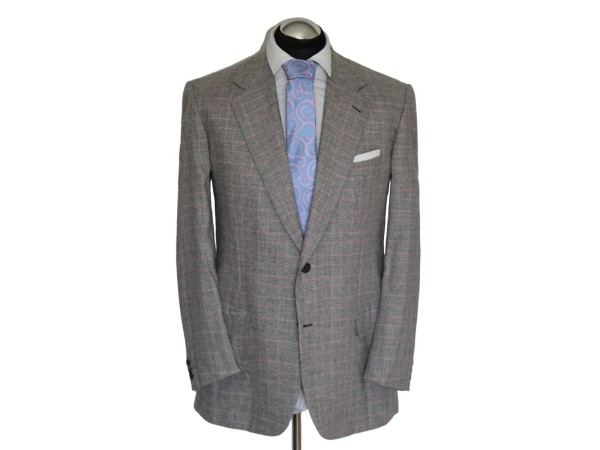 Brioni Sakko Gr. 54 KASCHMIR 2-Knopf ROSA Glencheck Grau RAR Lila TOP NP: 6129 €