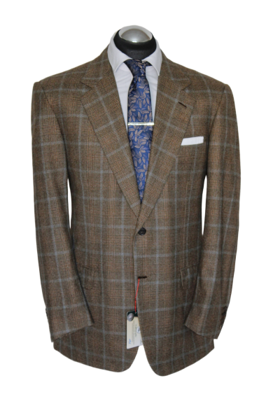 Brioni Sakko Gr. 54 Schurwolle 2-Knopf Hellbraun Braun BLAU Glencheck NP: 5129 €